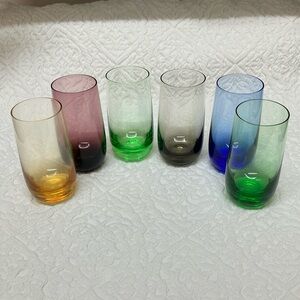 Vintage drinking glasses tumbler hi-ball liquor, MCM, Set of 6 multi colour